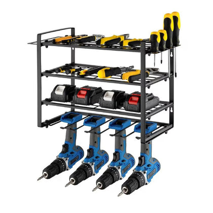 4 Layer Power Tool Organizer Wall Mounted Metal Storage Rack