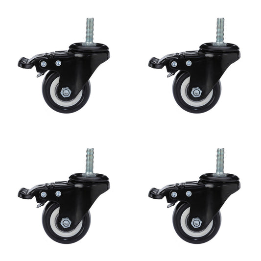 4 pcs 1.5" Heavy Duty Swivel Caster Wheels M8 Threaded Stem Brake Swivel Wheels