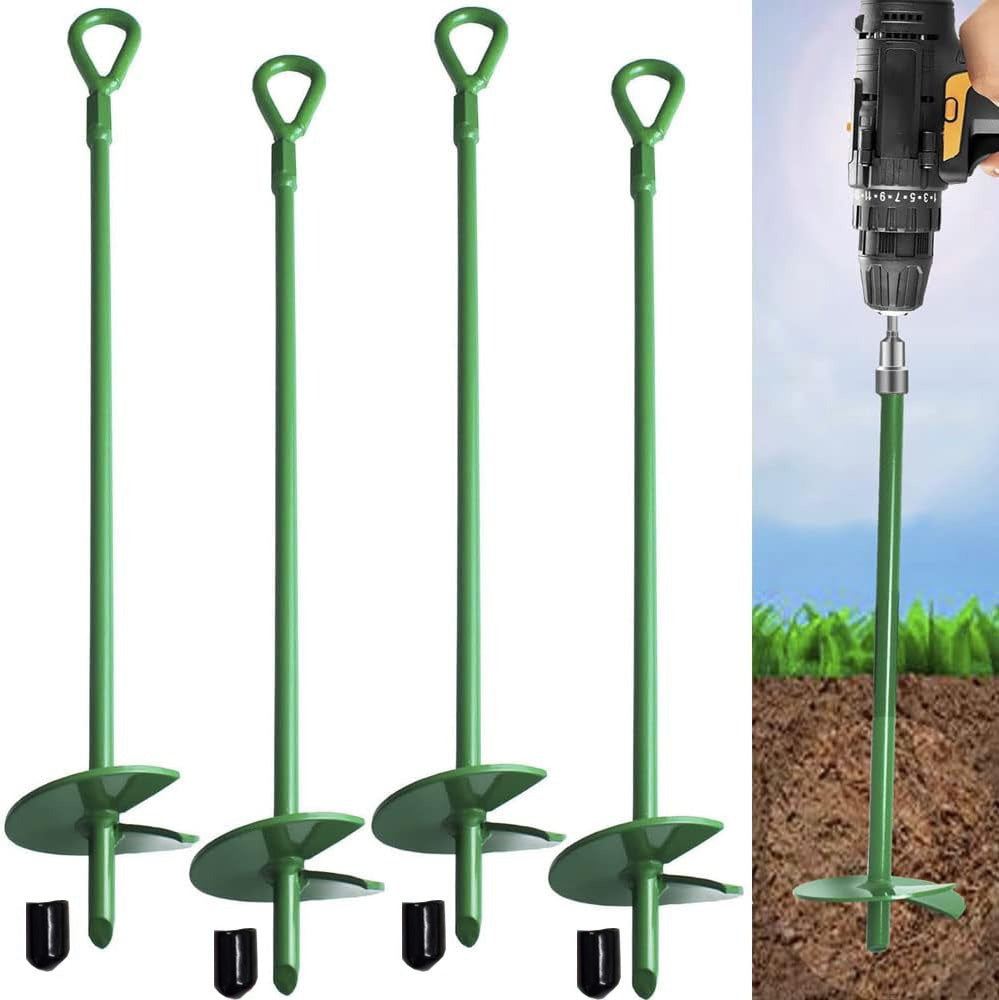 4 Pcs 18" Long Green Ground Anchor Heavy Duty Anchor Hook Solid Steel Shaft