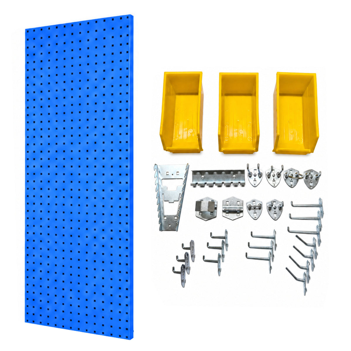 Blue Steel Pegboard 1500 x 500 mm-Panel or 29-Piece Hook & Bin Set