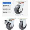 4 pcs 5-inch 125mm Heavy Duty Industrial Castor Wheel TPR Mute Wheel