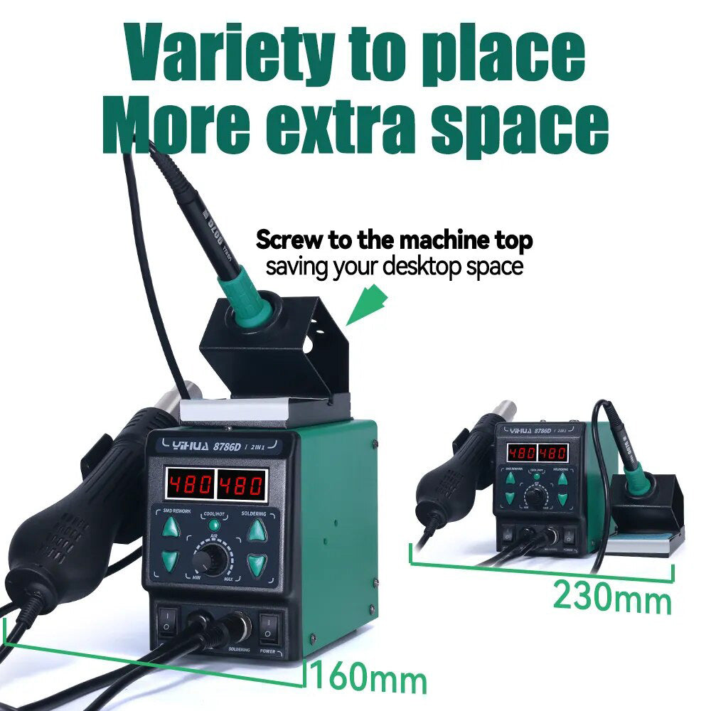 2 in 1 YIHUA 8786D-I110V 220V Soldering Iron Hot Air Soldering Station Secondary image