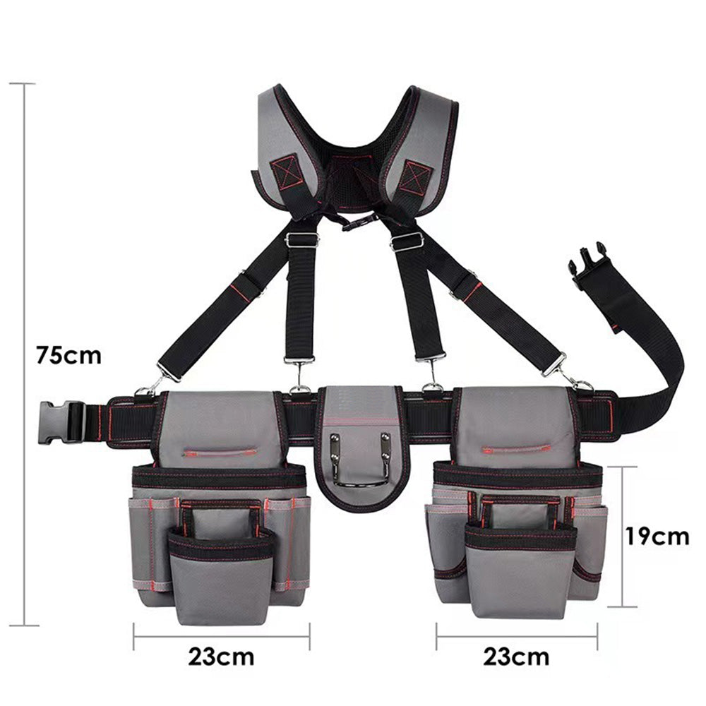 Adjustable Electrician Tool Bag with Suspenders and Pouches Portable Belt Bag