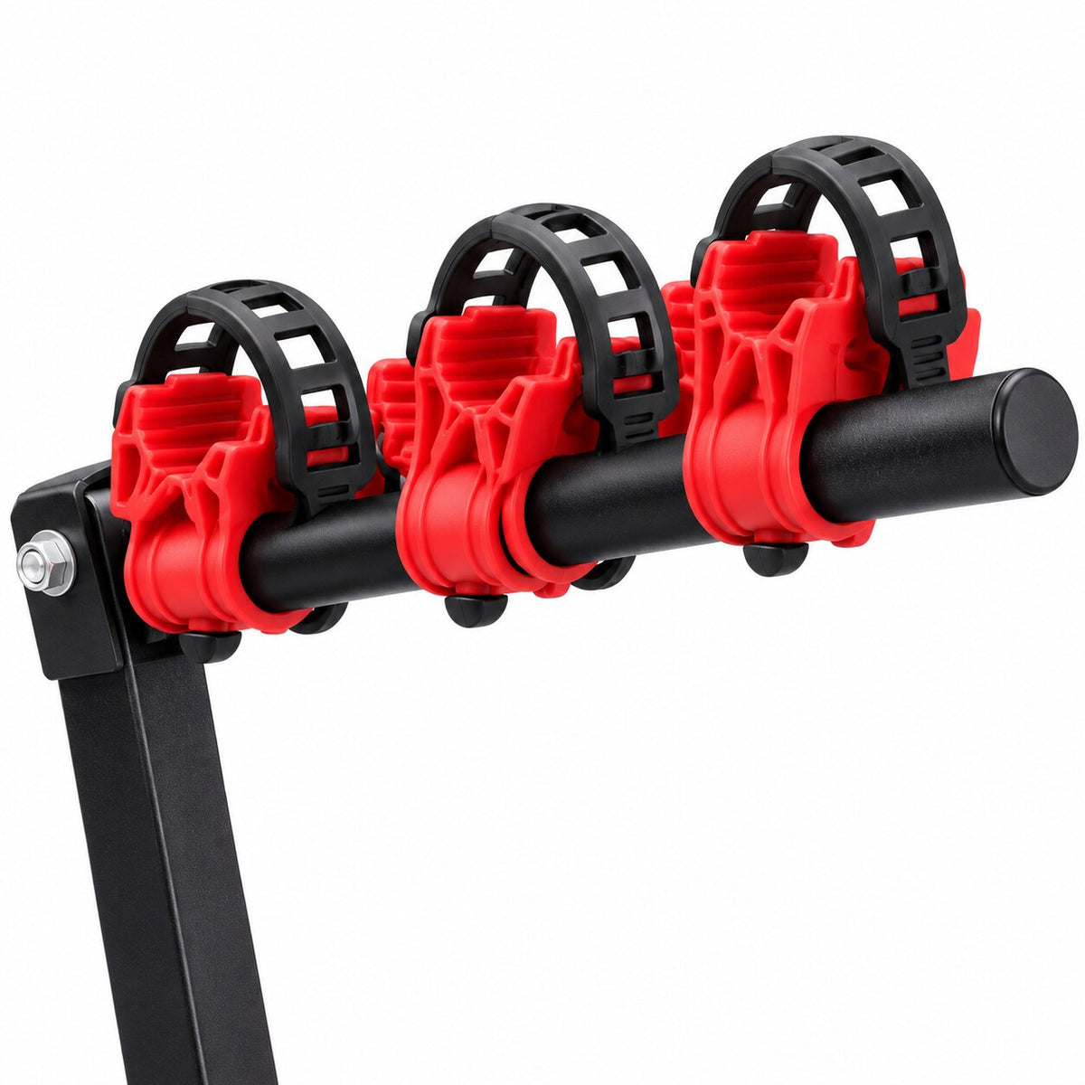 Protective red cradles and black securing straps