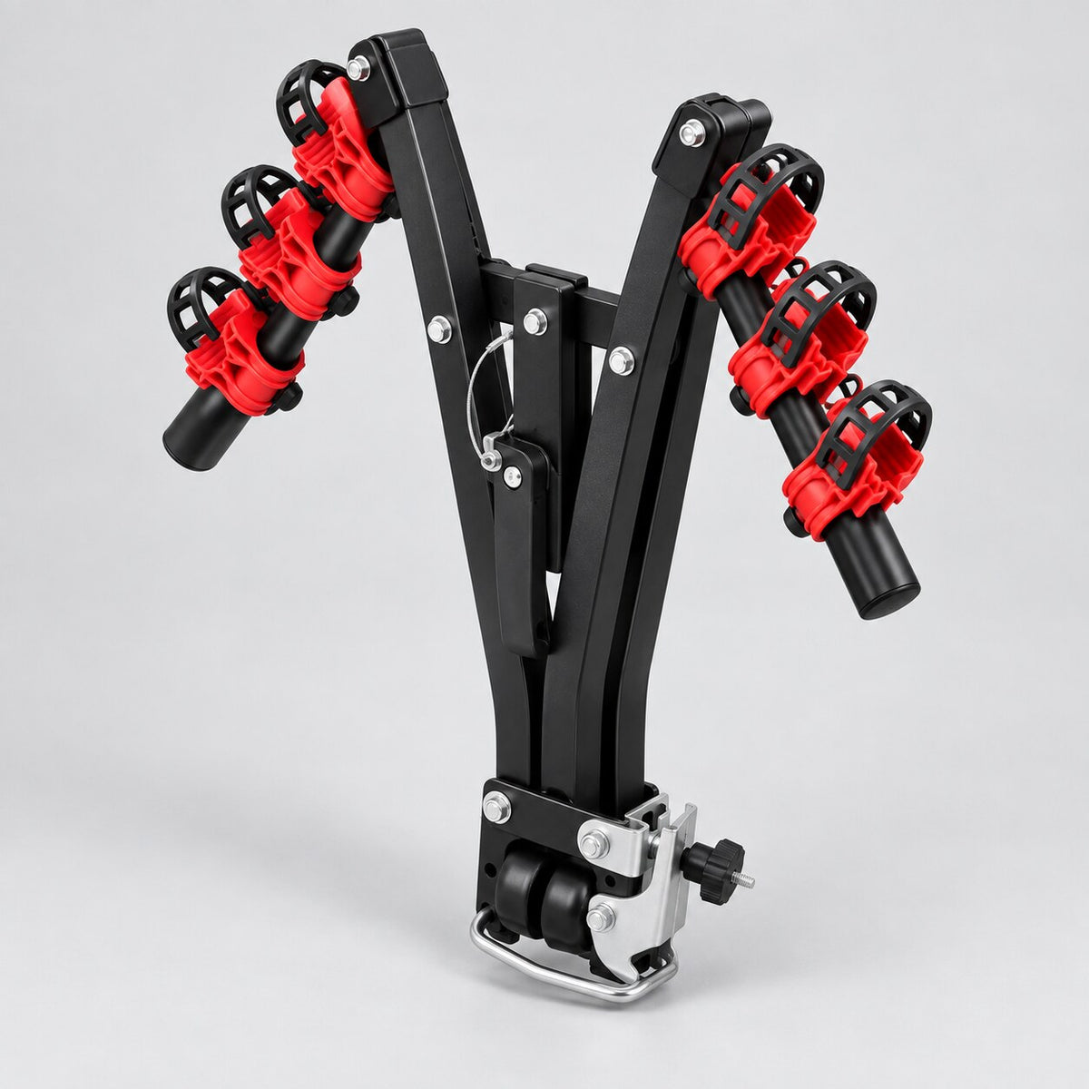Folded three-bike carrier for compact storage