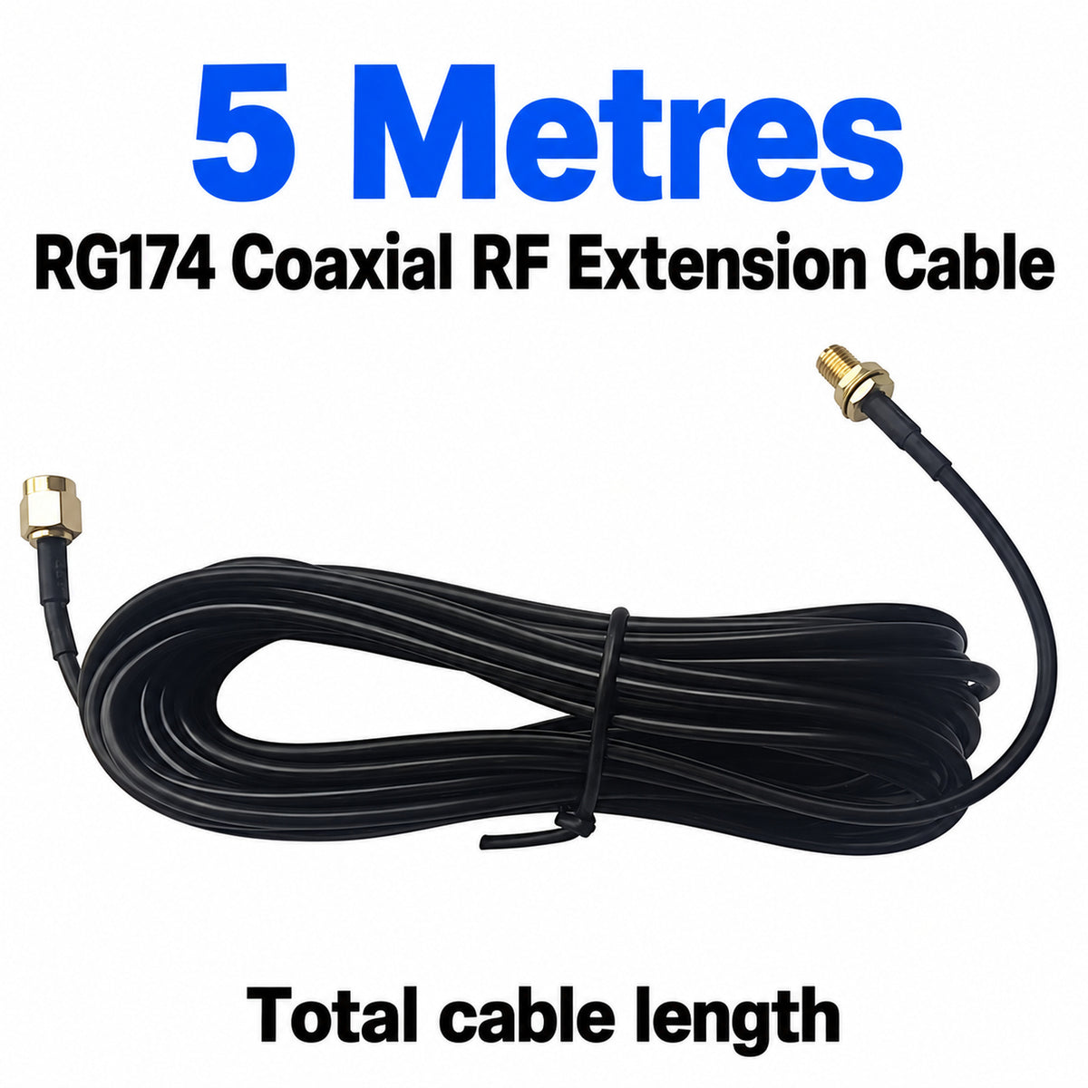5m RG174 SMA Male to Female Coaxial RF Extension Cable Antenna Lead Black