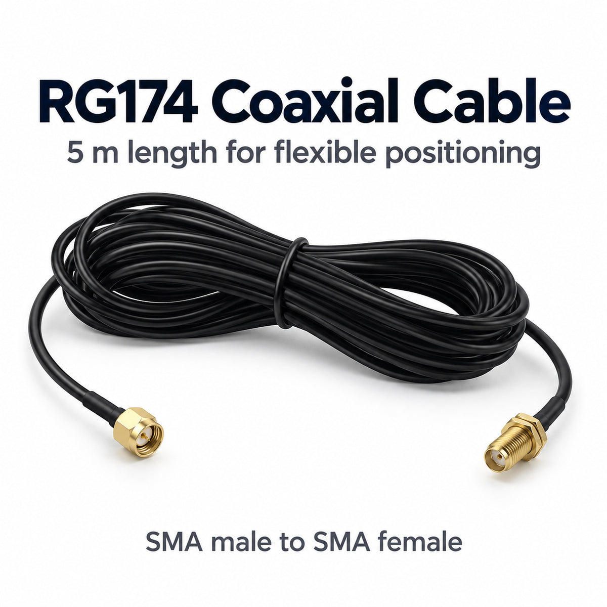 5m RG174 SMA Male to Female Coaxial RF Extension Cable Antenna Lead Black
