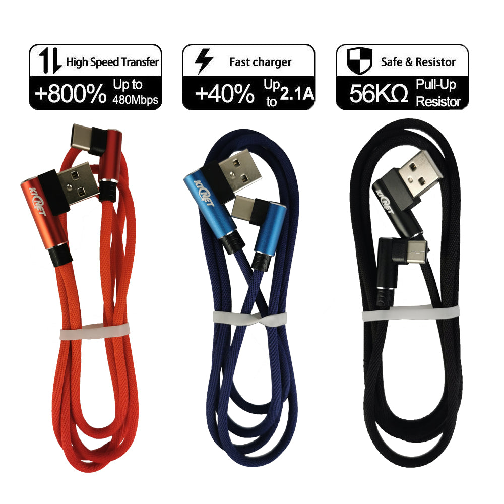 Type-C to USB Double Elbow Cotton Linen  Charger Cable