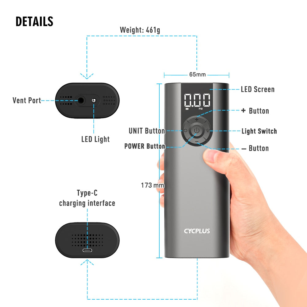 A8 Portable Bicycle Tire Pump  Inflator Rechargeable High Air Compressor Secondary image