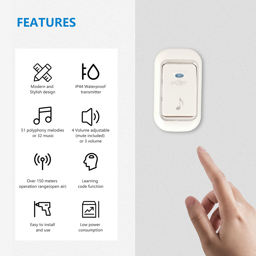 B0202 Waterproof Doorbell 1-2 Receivers Long Range Wireless Doorbell