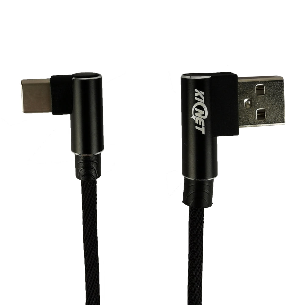 Type-C Double Elbow Cotton Linen Black Charging Cable