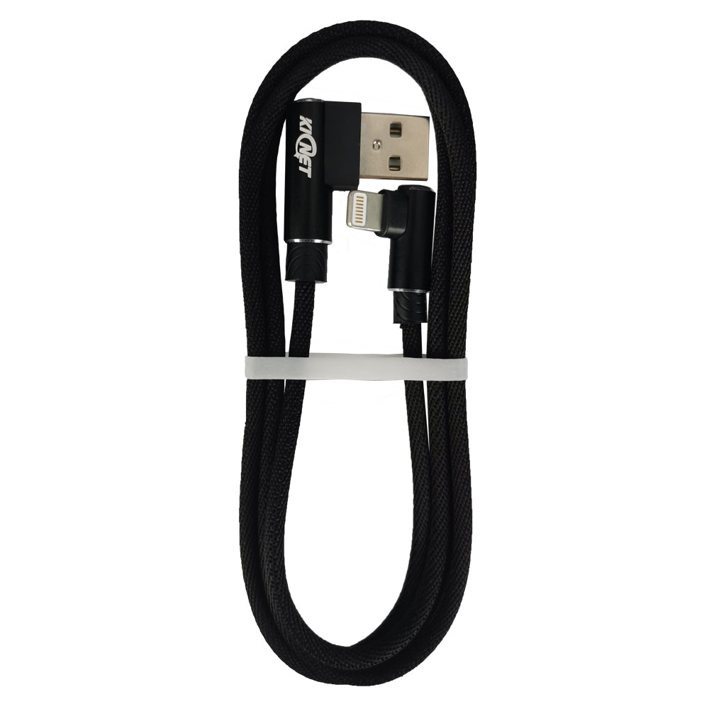 USB Double Elbow Cotton Linen Black Charging Cable For iphone ipad