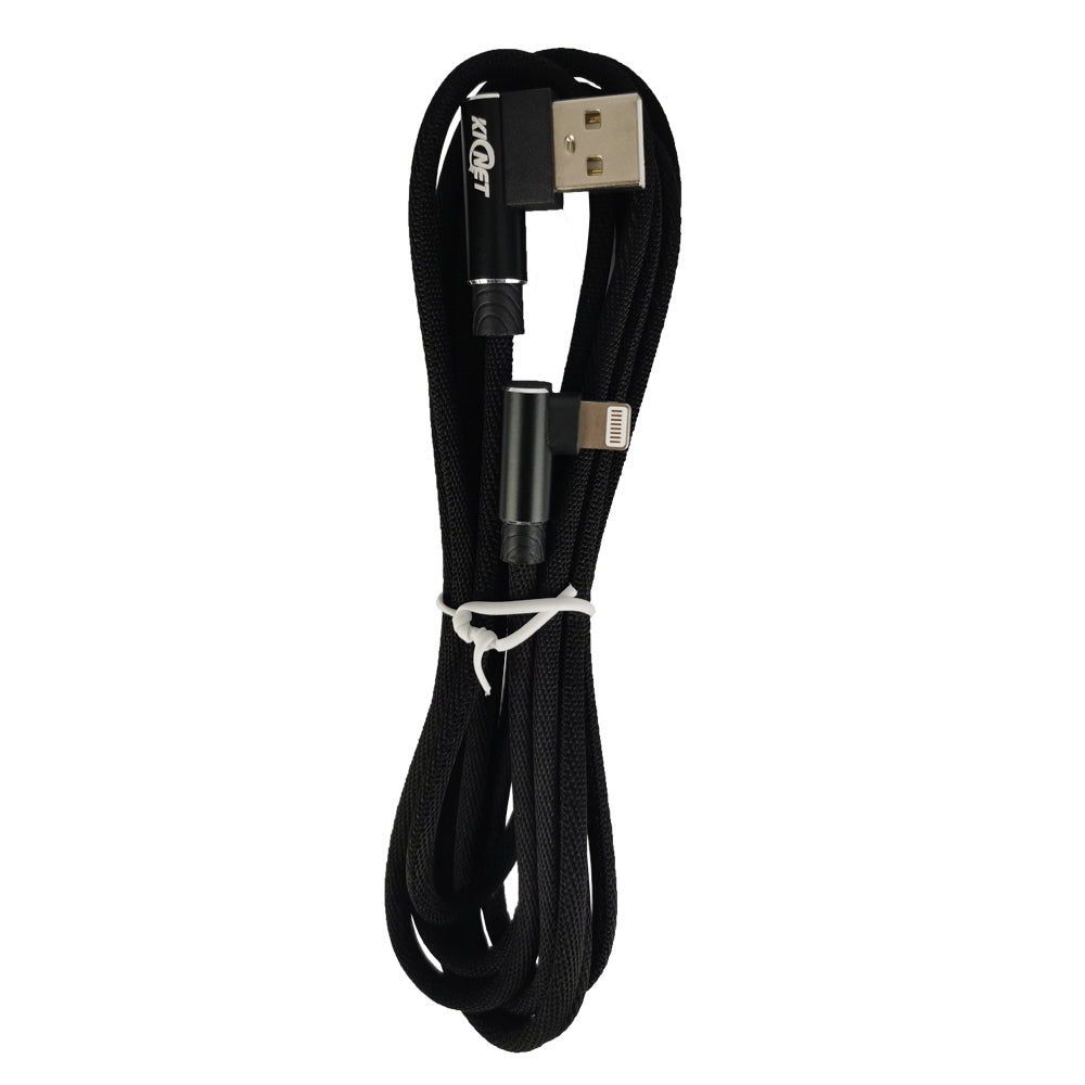 USB Double Elbow Cotton Linen Black Charging Cable For iphone ipad