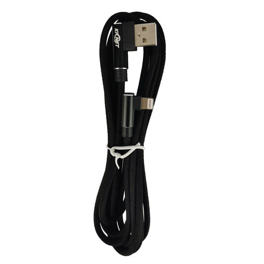 USB Double Elbow Cotton Linen Black Charging Cable For iphone ipad