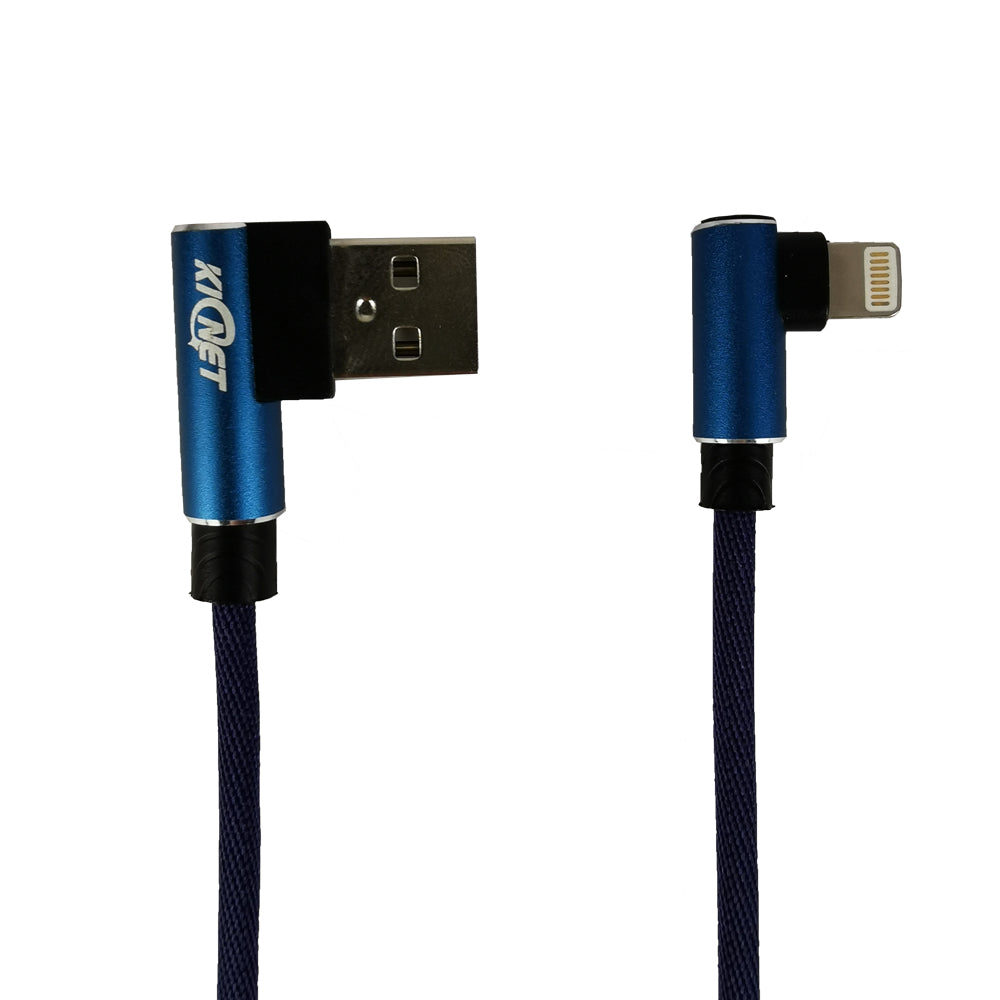 USB Double Elbow Cotton Linen Blue Charging Cable For iphone ipad