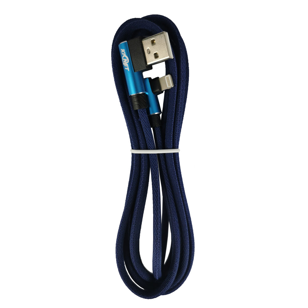 USB Double Elbow Cotton Linen Blue Charging Cable For iphone ipad