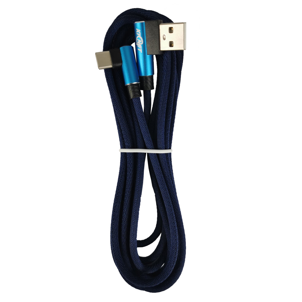 Type-C Double Elbow Cotton Linen Blue Charging Cable Main image
