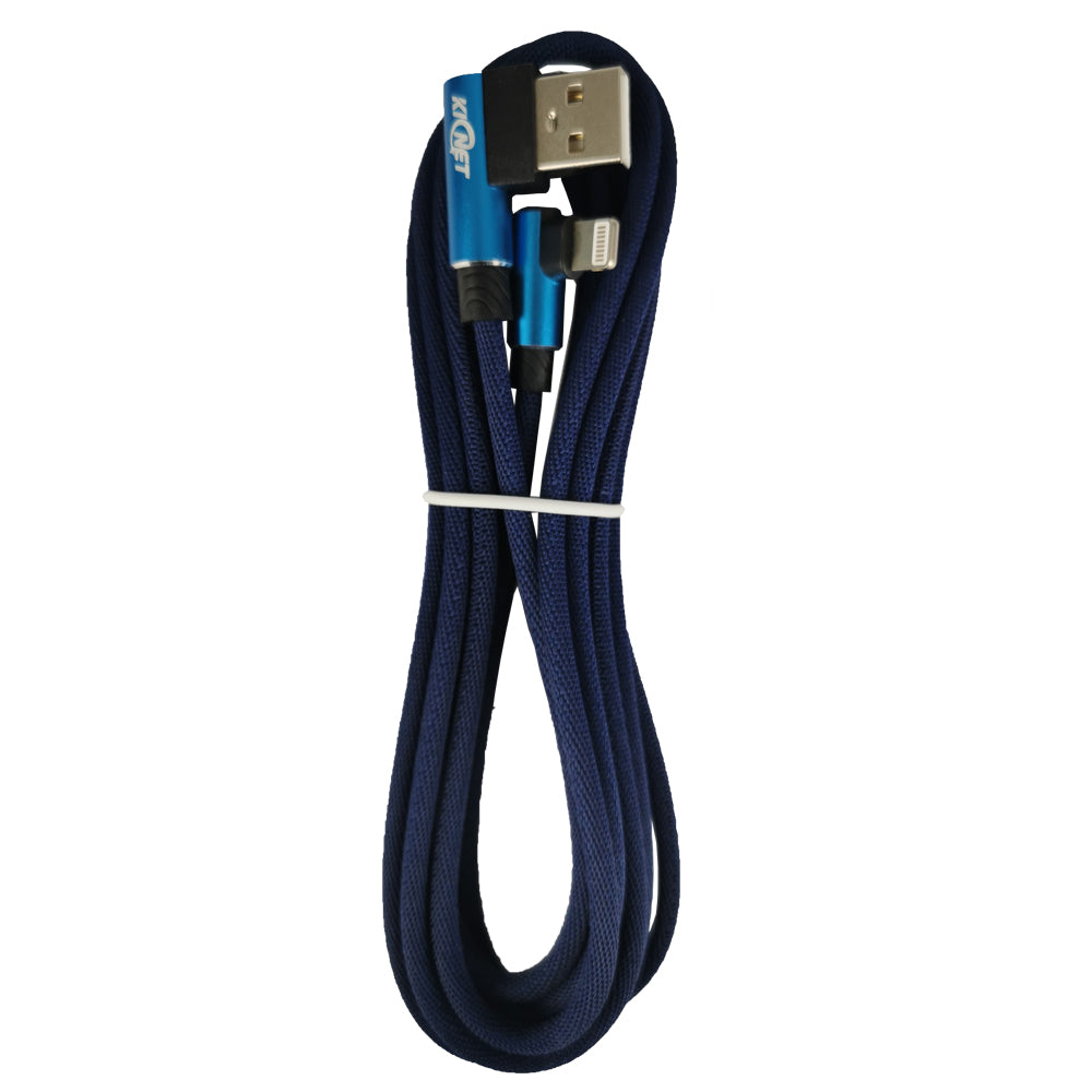 USB Double Elbow Cotton Linen Blue Charging Cable For iphone ipad Main image