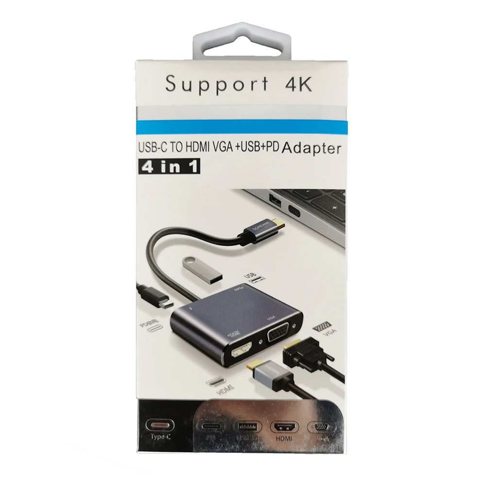 4 IN 1 USB Type C to 4k HD HDMI VGA USB 3.0 PD Hub Adapter