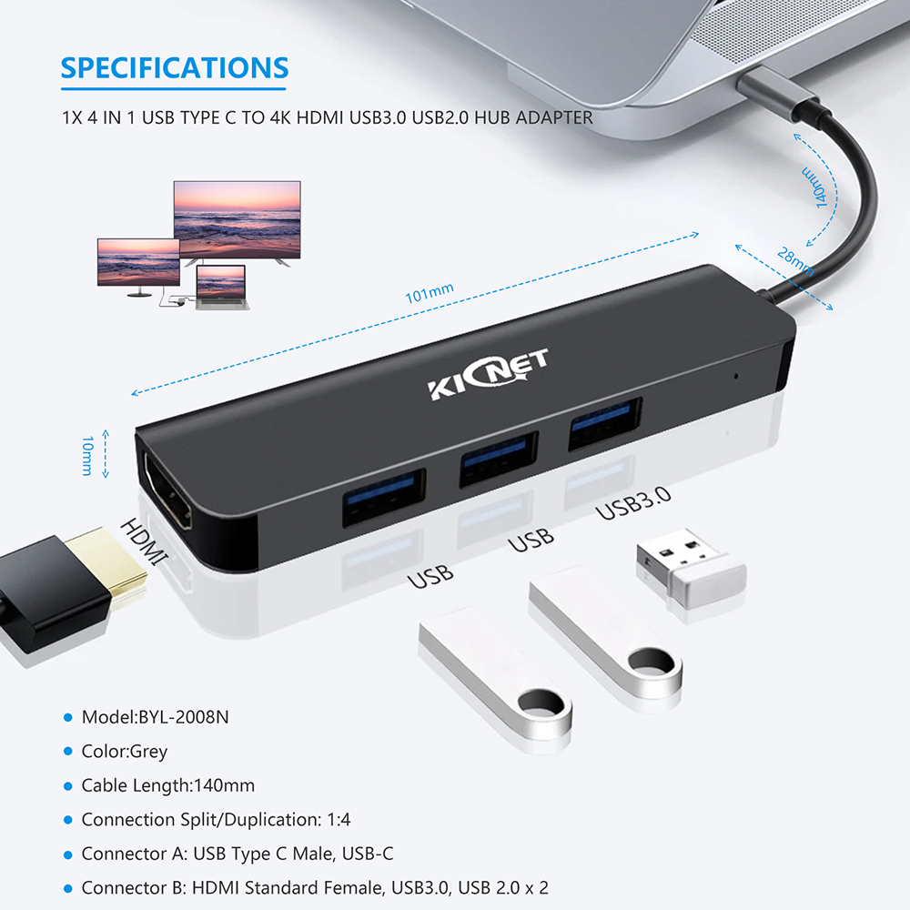 4 IN 1 USB Type C to 4K HDMI USB3.0 USB2.0 Hub Adapter Secondary image