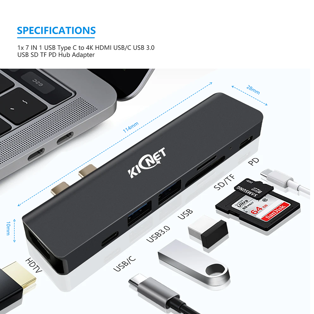 7 IN 1 USB Type C to 4K HDMI USB/C USB 3.0 USB SD TF PD Hub Adapter Secondary image