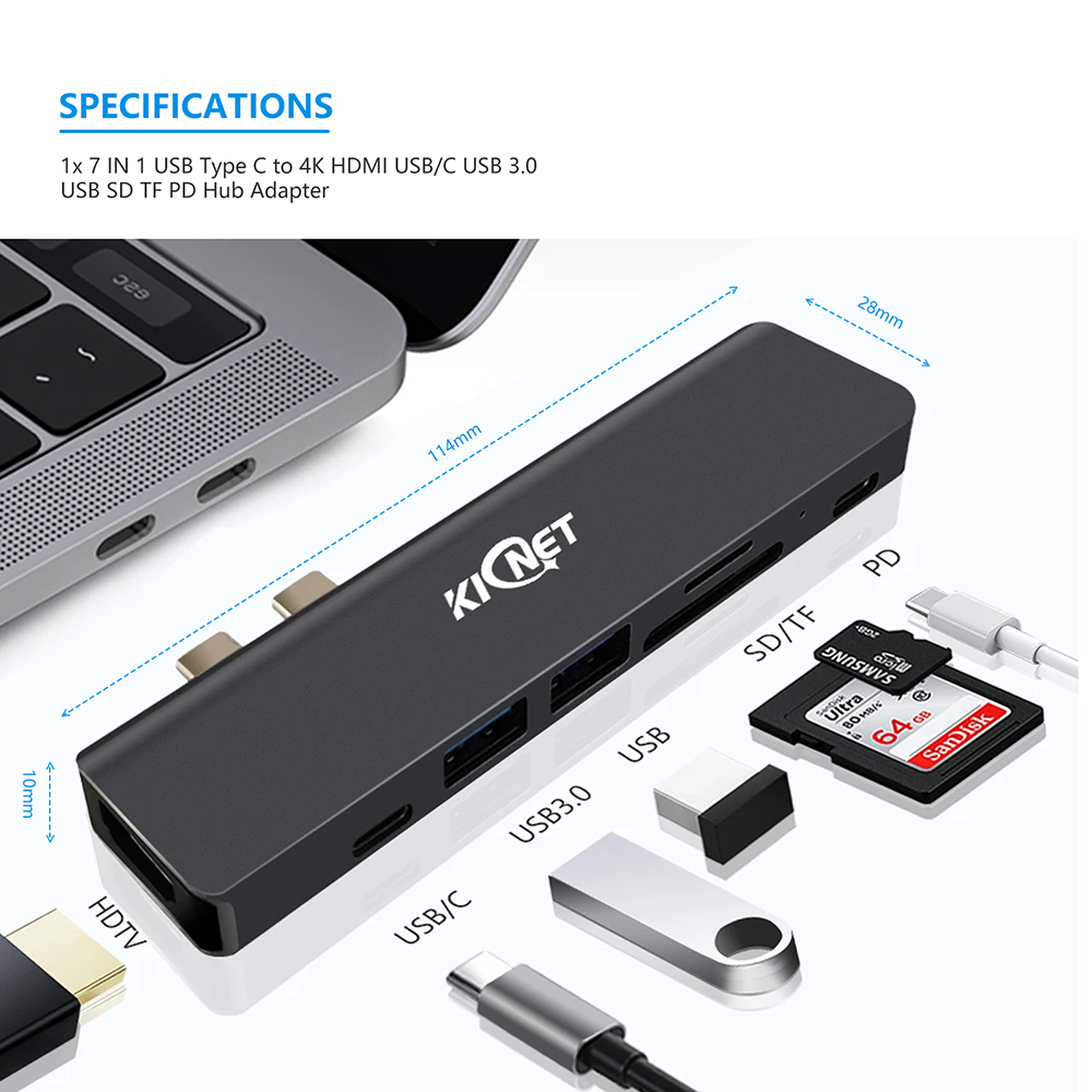 7 IN 1 USB Type C to 4K HDMI USB/C USB 3.0 USB SD TF PD Hub Adapter