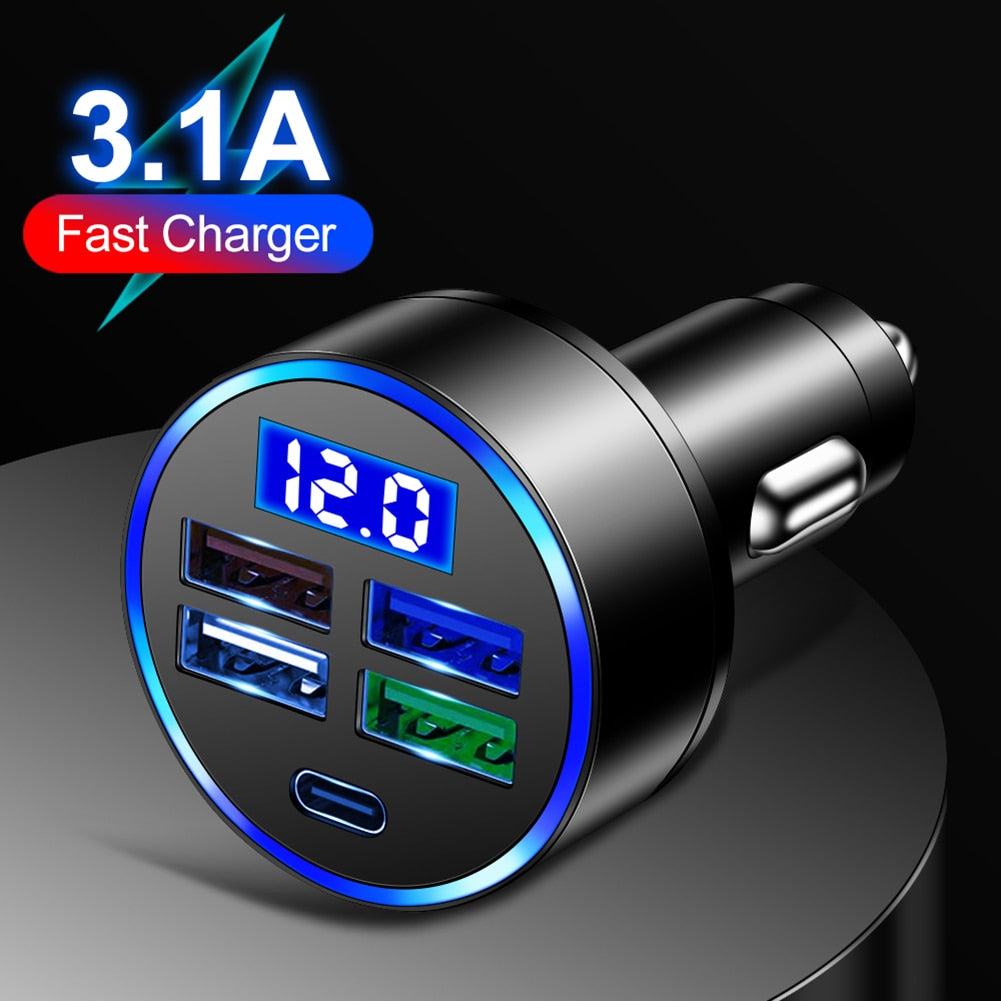 Fast Charger 15.5W 4USB+PD Type-C Car Charger Adapter Electronics Accessories Secondary image