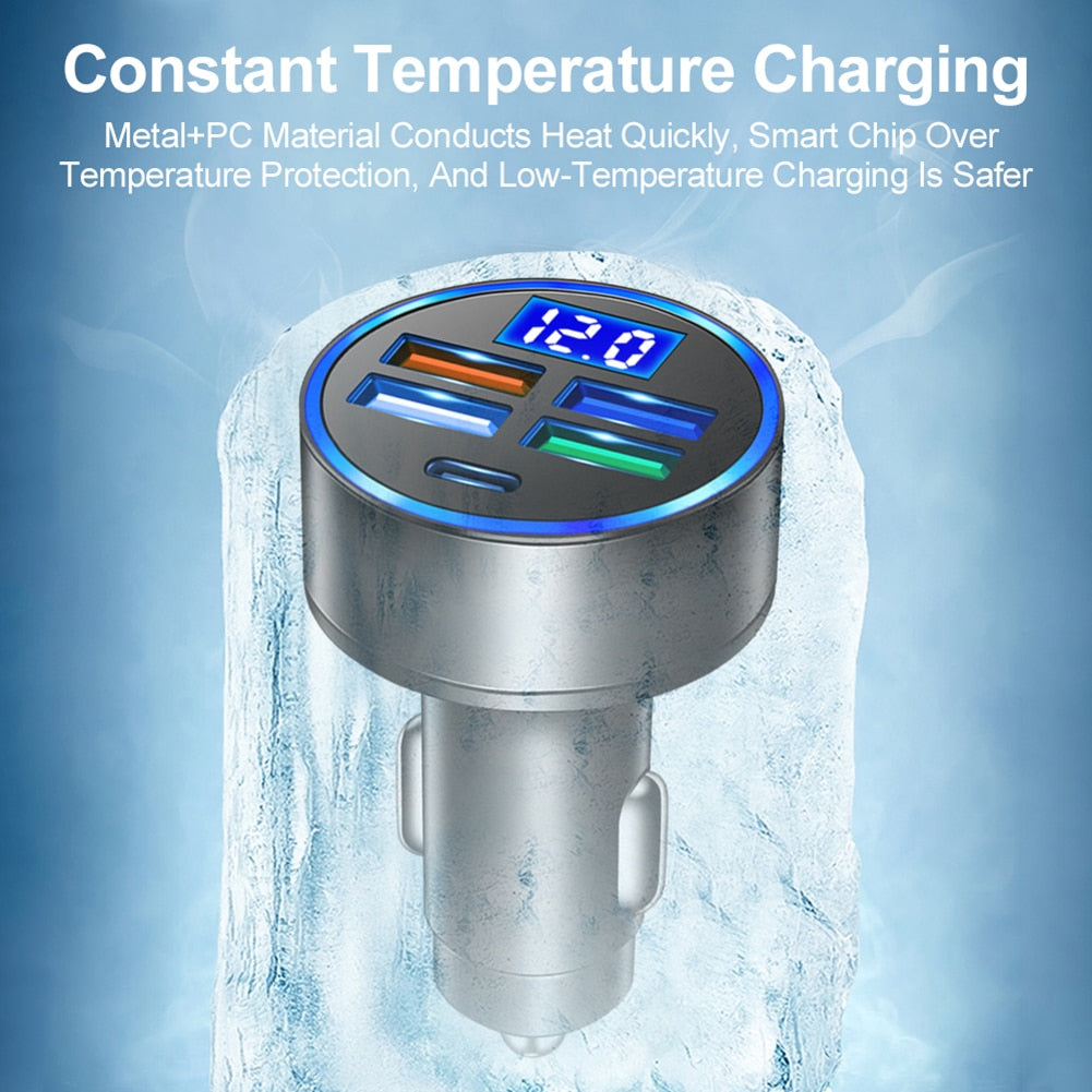 Fast Charger 15.5W 4USB+PD Type-C Car Charger Adapter Electronics Accessories