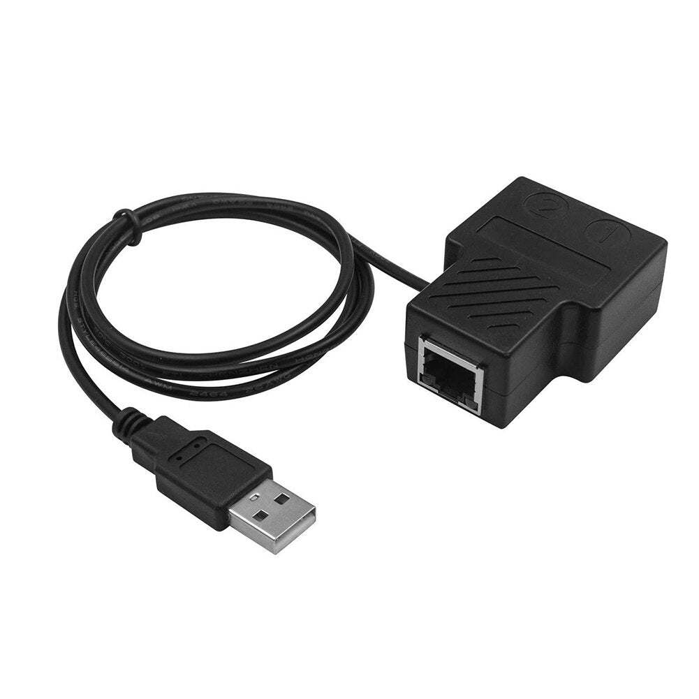 RJ45 Ethernet Splitter 1 to 2 Ways Double Female Adapter USB Power Supply Main image