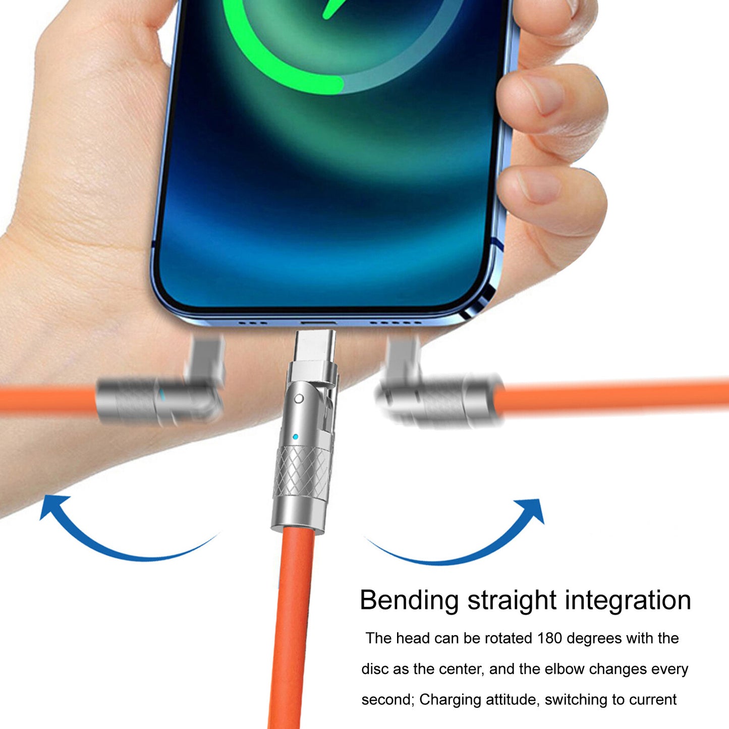 Zinc Alloy Silicone Charge Cable 180 Degrees  Rotating 120W 6A 1m 2m