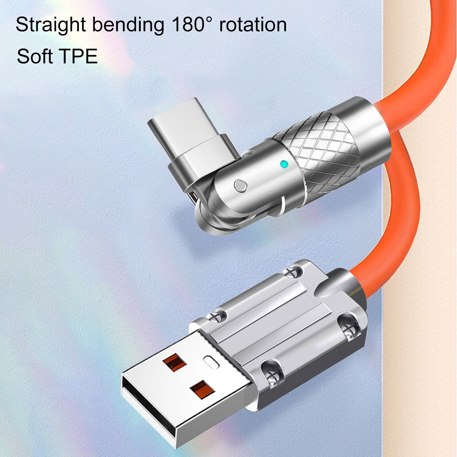 Zinc Alloy Silicone Charge Cable 180 Degrees  Rotating 120W 6A 1m 2m
