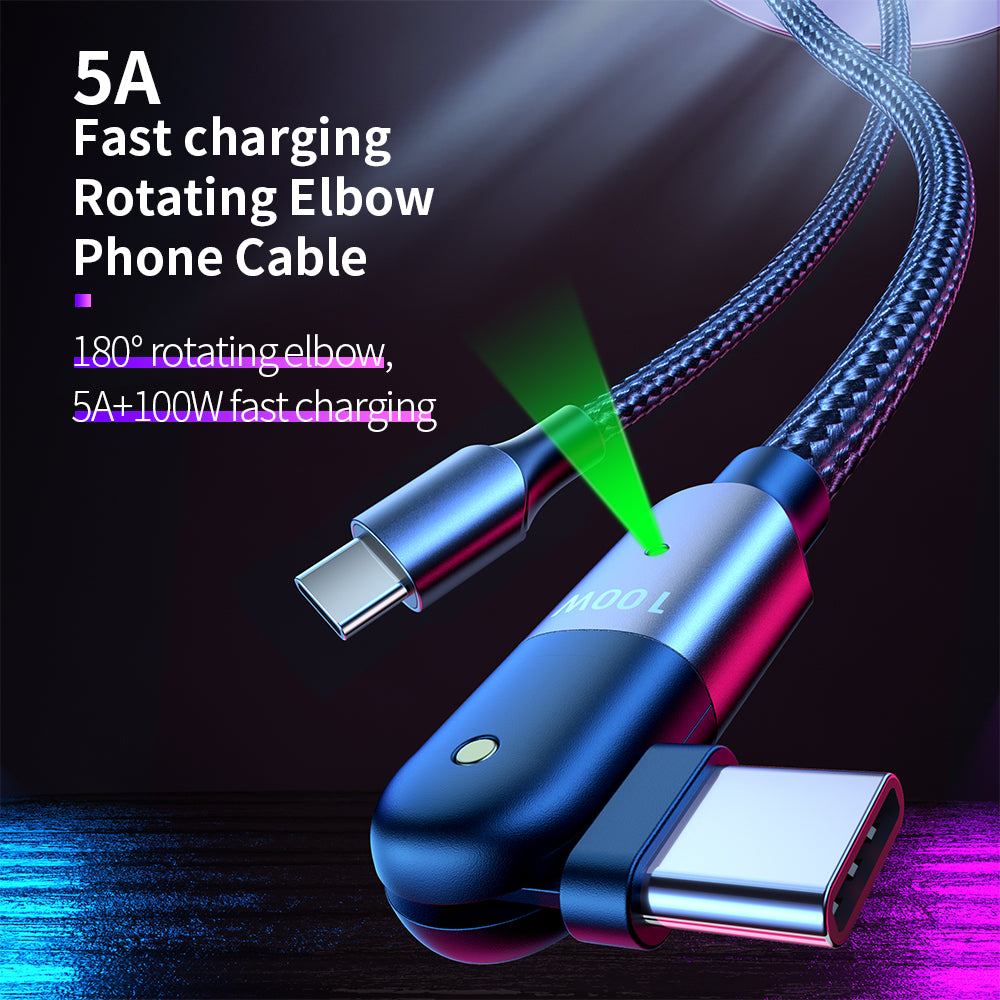 Rotating Elbow Type-C to Type-C 100W 1.2m Mobile Phone Charger Cable