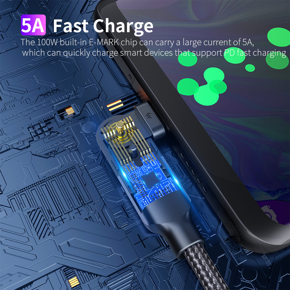 Rotating Elbow Type-C to Type-C 100W 1.2m Mobile Phone Charger Cable
