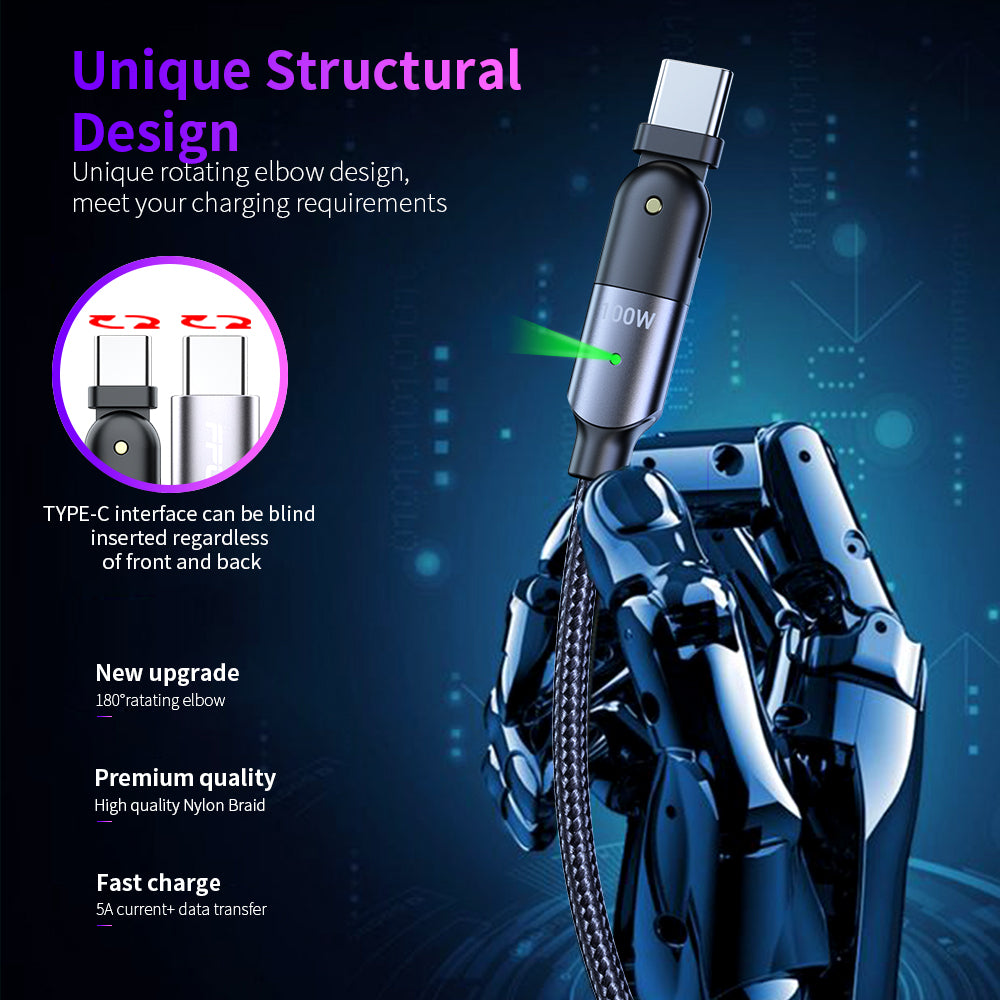 Rotating Elbow Type-C to Type-C 100W 1.2m Mobile Phone Charger Cable