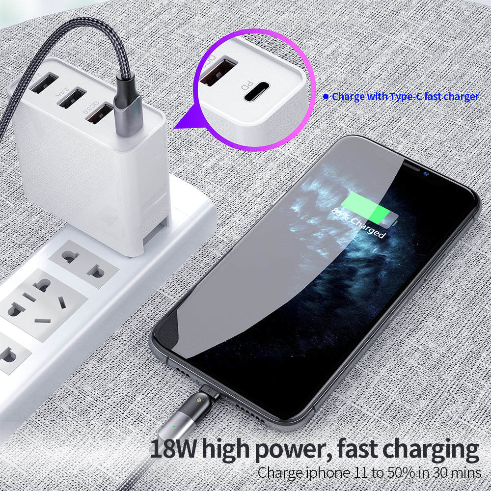 Rotating Elbow Type-C to Lightning 18W 1.2m Mobile  Phone Charger Cable