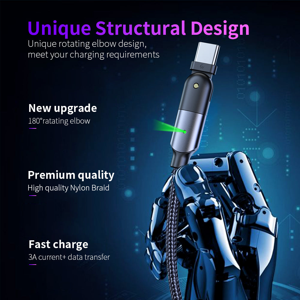 Rotating Elbow USB to Type-C 1.2m Mobile Phone Charger Cable
