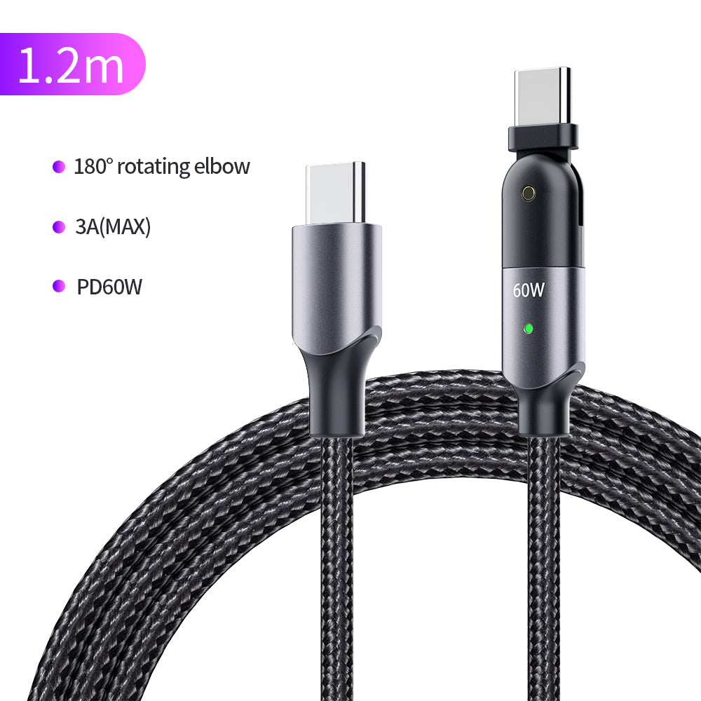 Rotating Elbow Type-C to Type-C 60W 1.2m Mobile Phone Charger Cable