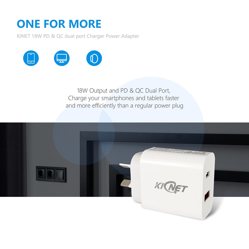 KINET 18W PD & QC dual port Charger Power Adapter