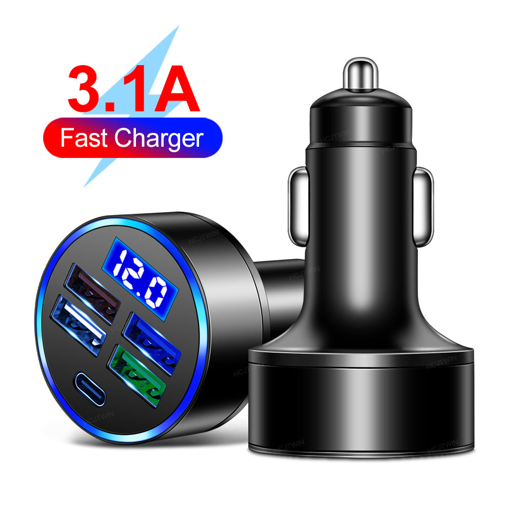 Fast Charger 15.5W 4USB+PD Type-C Car Charger Adapter Electronics Accessories Main image