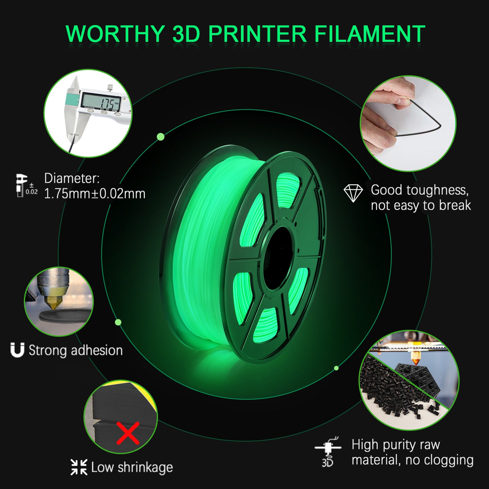 PLA 3D Filament 1.75mm Noctilucent White 1KG/Roll Secondary image