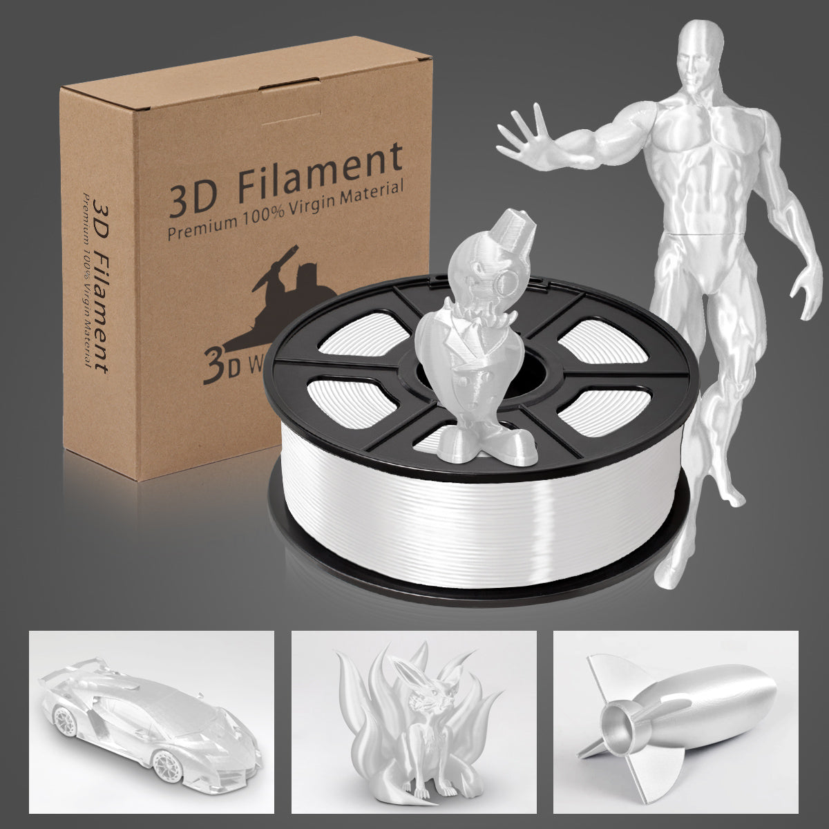 Silk PLA+ 3D Filament 1.75mm White 1KG/Roll