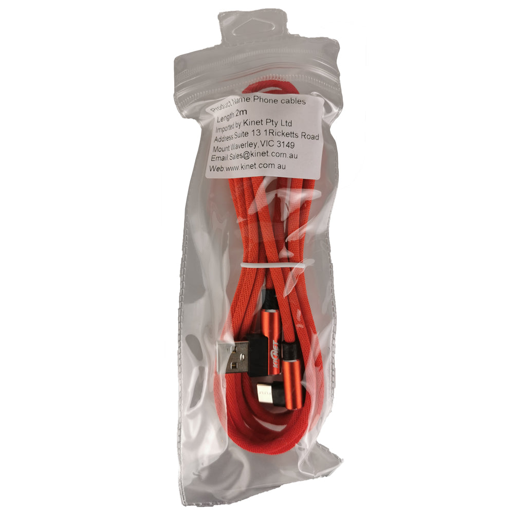 Type-C Double Elbow Cotton Linen Red Charging Cable