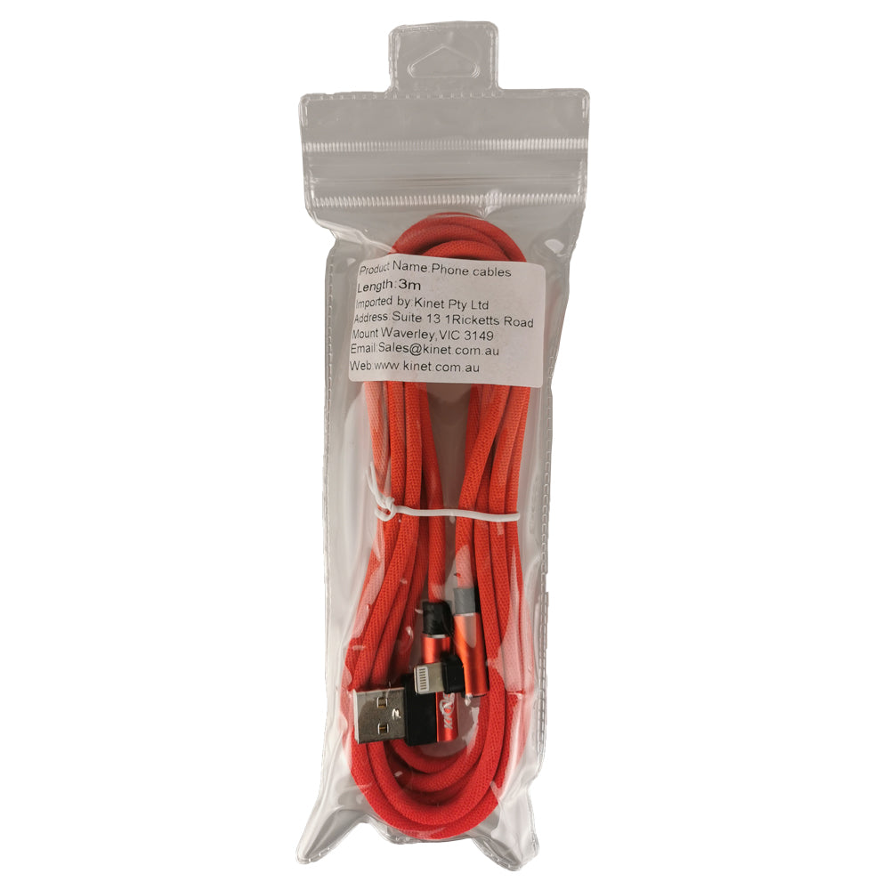 USB Double Elbow Cotton Linen Red Charging Cable For iphone ipad Secondary image