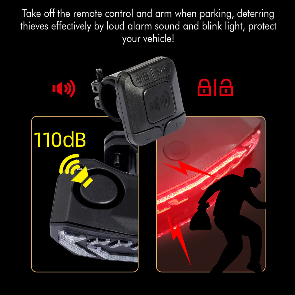 SF31 Smart Bike AlarmTailight with Warning light/Brake light/Turn signal/Electric bell/Anti-theft alarm