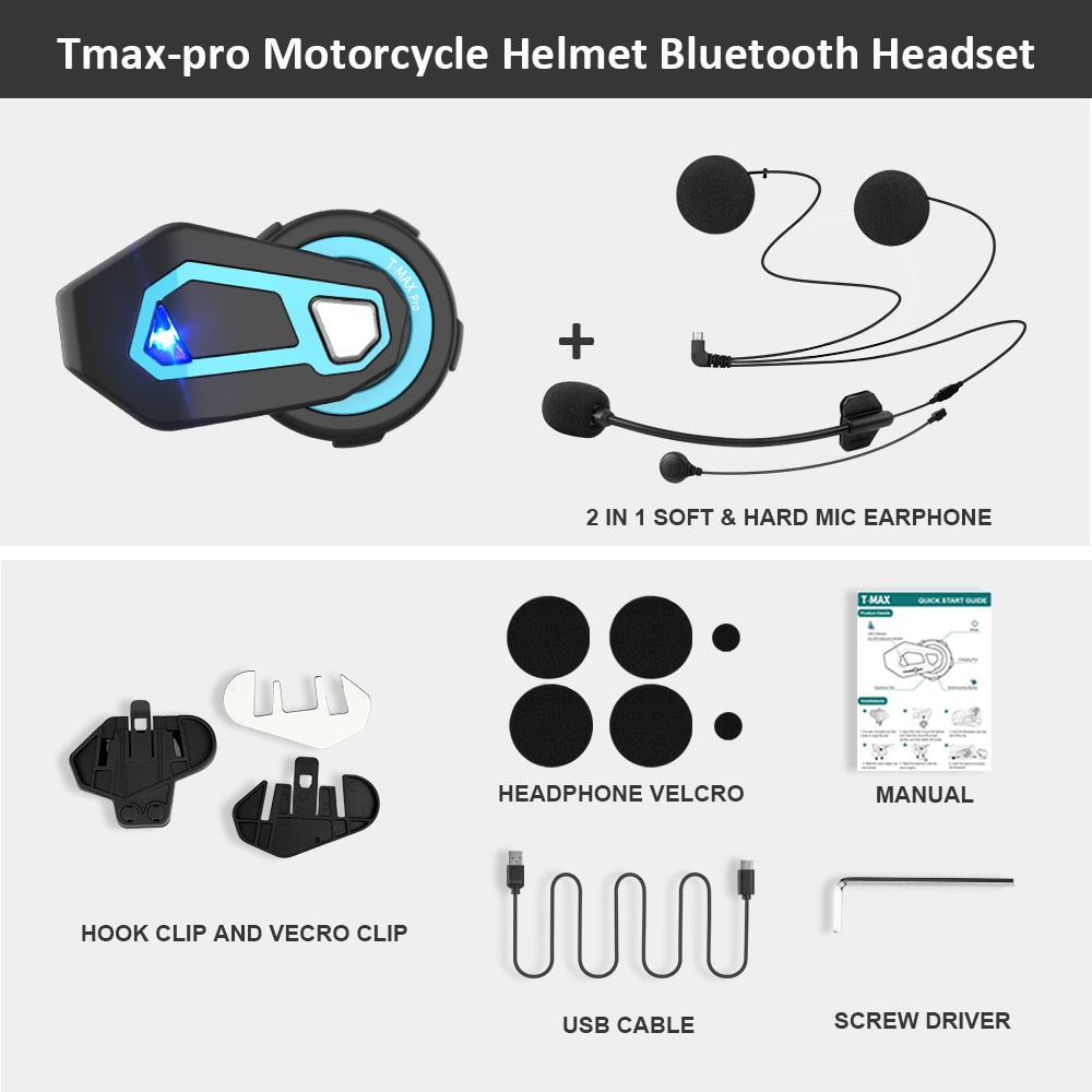 T-Max Pro Motorcycle Intercom Bluetooth Helmet Headset 6 Riders BT 5.0 1200M FM Secondary image
