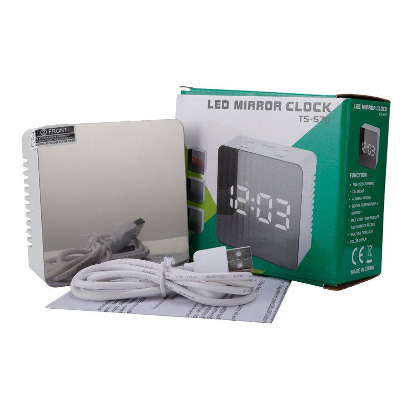 LED Mirror Digital Alarm Clock Night Lights Thermometer Multi-function Watch