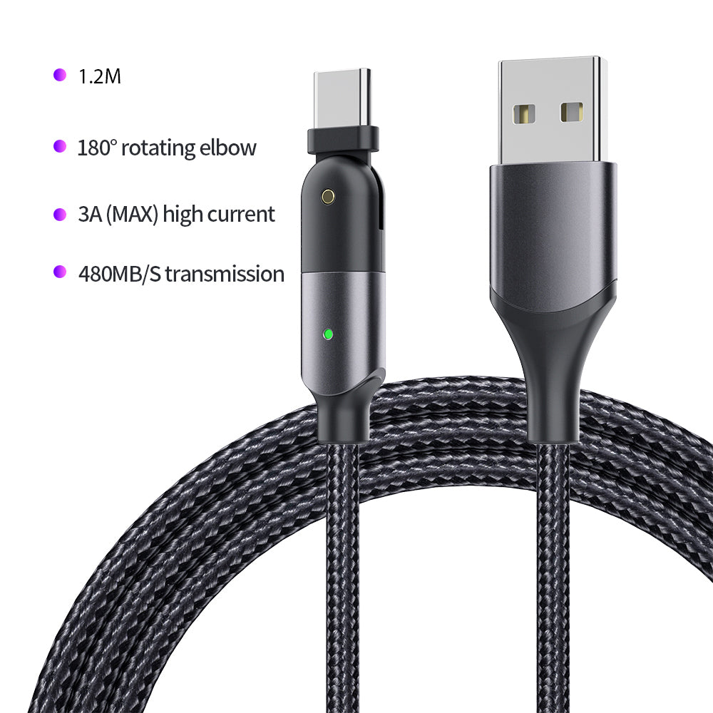 Rotating Elbow USB to Type-C 1.2m Mobile Phone Charger Cable Secondary image