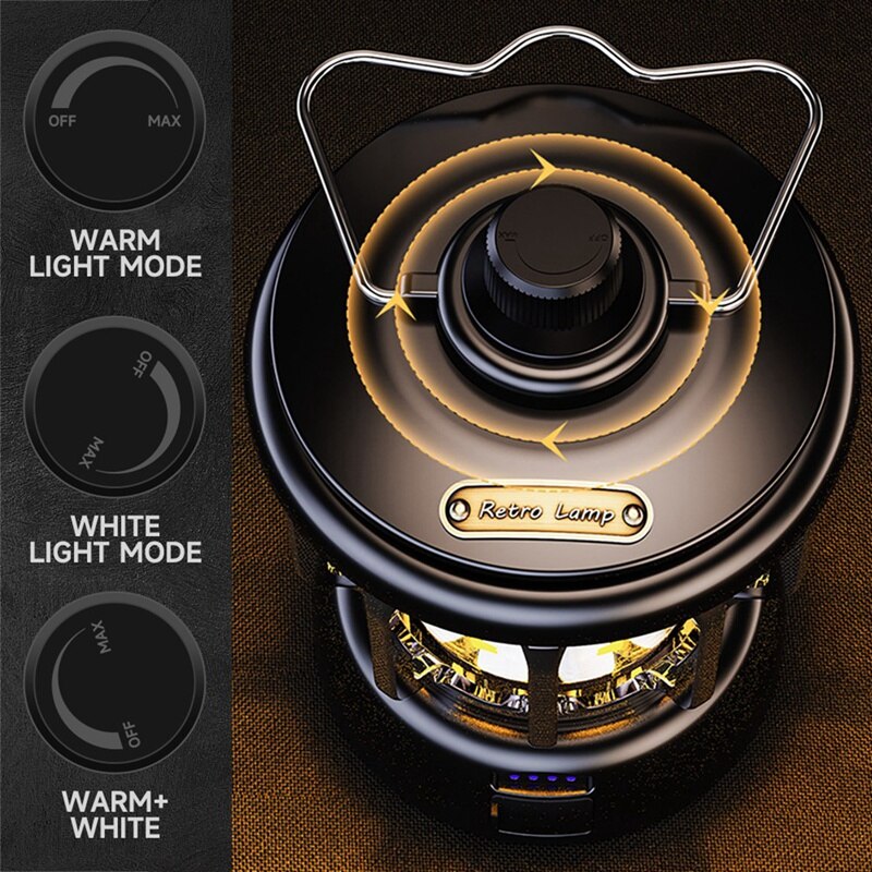 LED Camping Light Portable Retro Lantern USB Rechargeable Waterproof Outdoor Secondary image