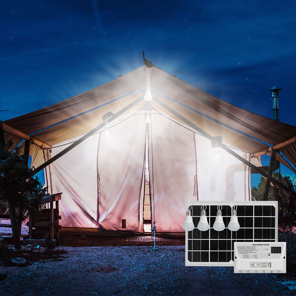 YH1006 12W Solar panel 4 LED bulbs Portable Solar Power  Lighting Kit