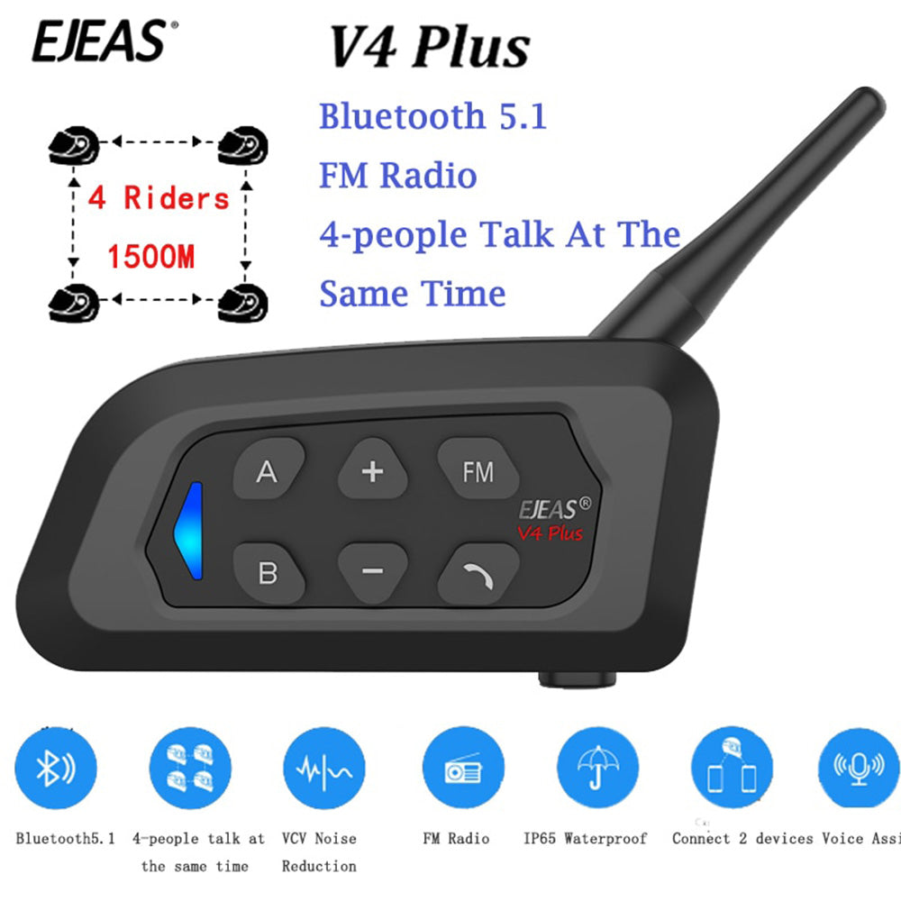 EJEAS V4 Plus Motorcycle Helmet Intercom Headset Bluetooth 1500M 4 Riders Secondary image